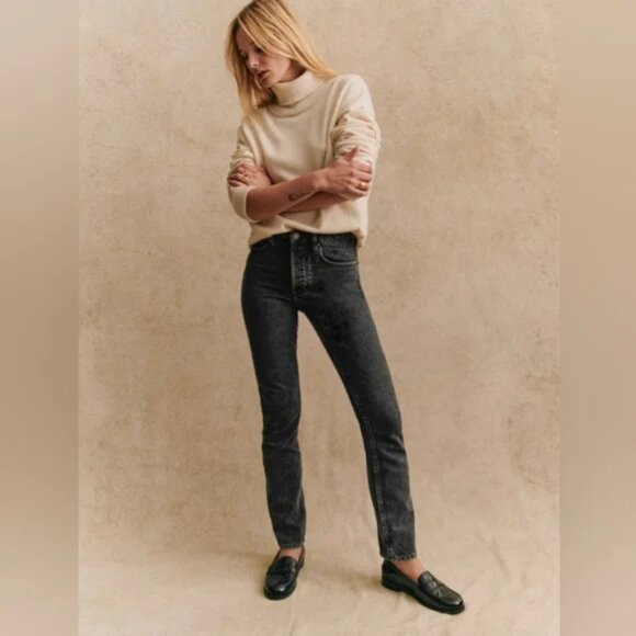 NWT Sezane Denim Brut Sexy Gray Jeans Size 32 or US 0 Straight Button Fly Cotton - Picture 1 of 13